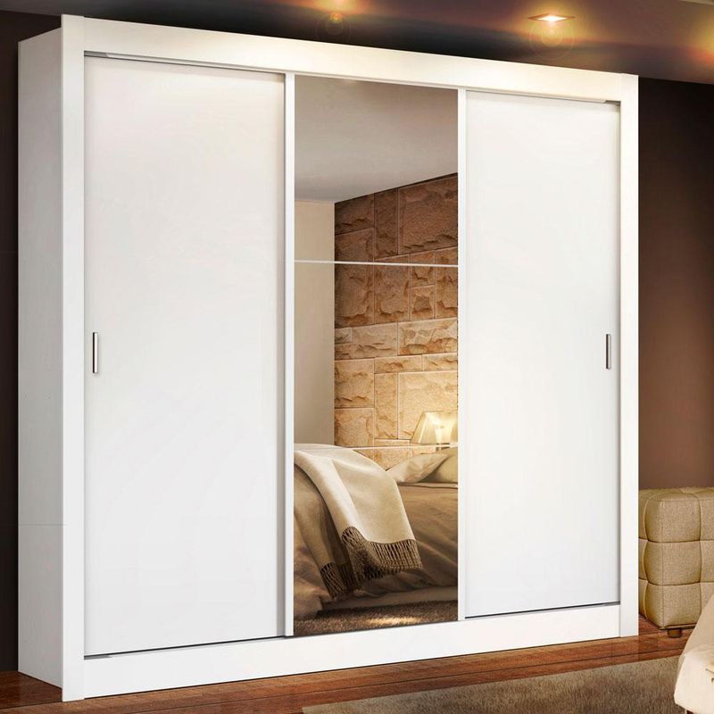 Guarda roupa casal madesa lyon 3 portas de correr com espelho 2 gavetas - branco