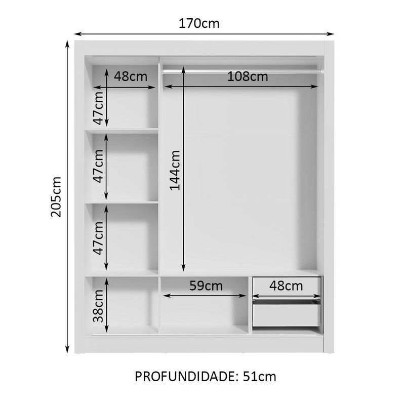 Guarda roupa casal madesa lyon 3 portas de correr com espelho 2 gavetas - branco