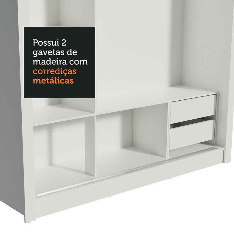 Guarda roupa casal madesa lyon 3 portas de correr com espelho 2 gavetas - branco