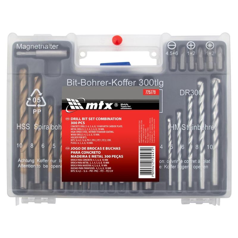 Jogo de brocas e bits misto 300 peças aço 40x vk6 aço carbono nitreto titânio mtx