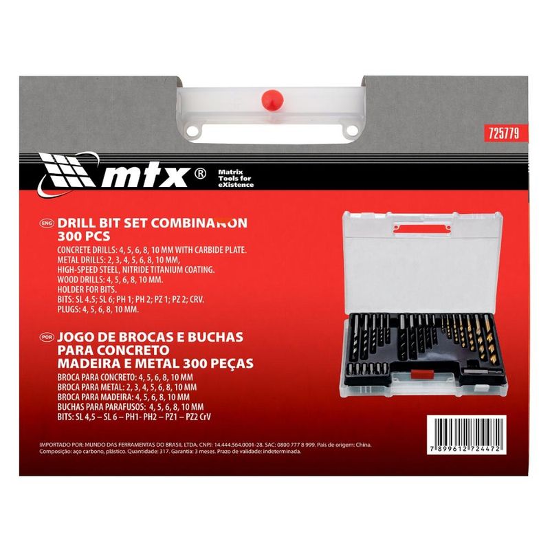Jogo de brocas e bits misto 300 peças aço 40x vk6 aço carbono nitreto titânio mtx