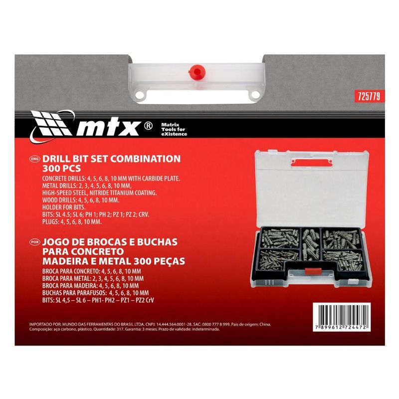 Jogo de brocas e bits misto 300 peças aço 40x vk6 aço carbono nitreto titânio mtx
