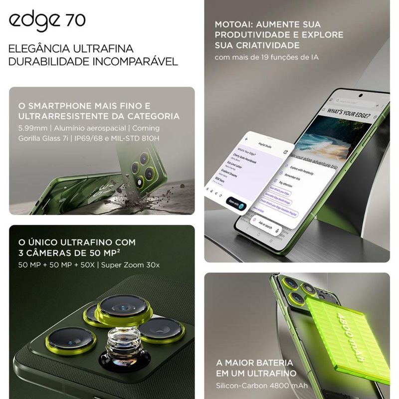 Smartphone motorola edge 70 67” 512gb 5g câmera dupla 50mp