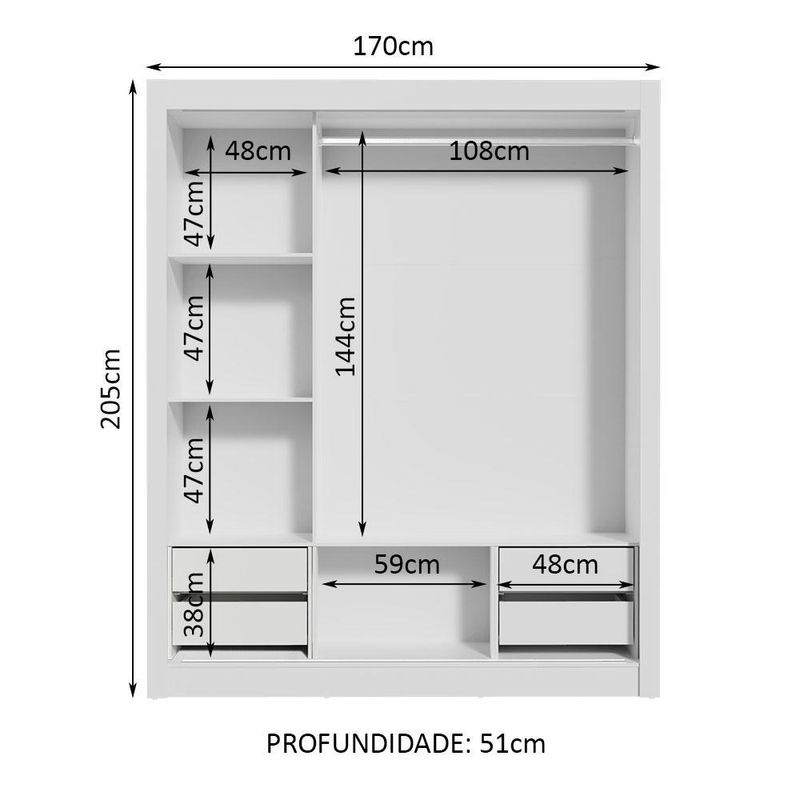 Guarda roupa casal madesa lyon plus 3 portas de correr 4 gavetas - branco