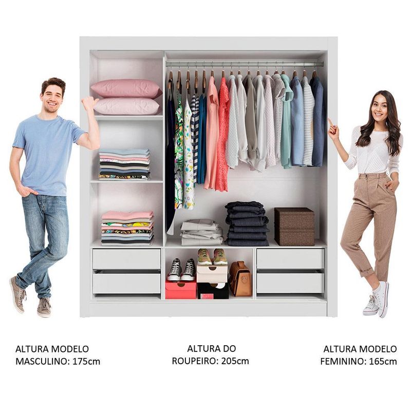 Guarda roupa casal madesa lyon plus 3 portas de correr 4 gavetas - branco