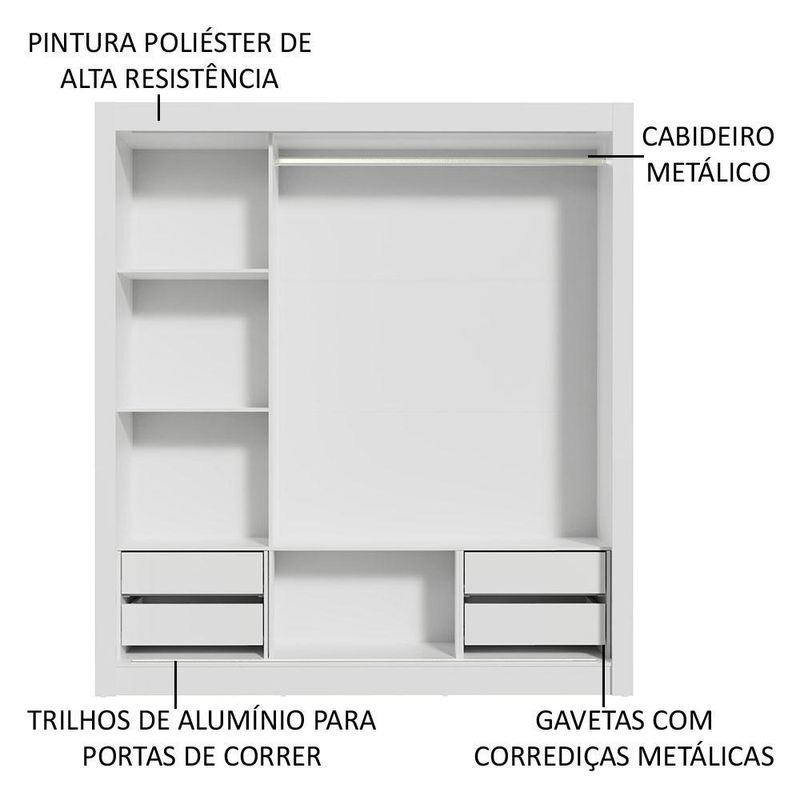 Guarda roupa casal madesa lyon plus 3 portas de correr 4 gavetas - branco