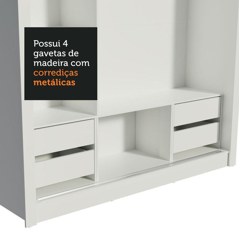 Guarda roupa casal madesa lyon plus 3 portas de correr 4 gavetas - branco