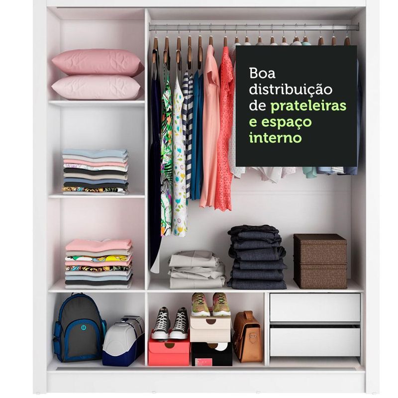 Guarda roupa casal madesa lyon 3 portas de correr 2 gavetas - branco