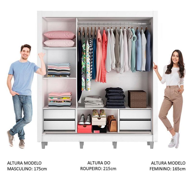 Guarda roupa casal madesa lyon plus 3 portas de correr de espelho 4 gavetas com pés