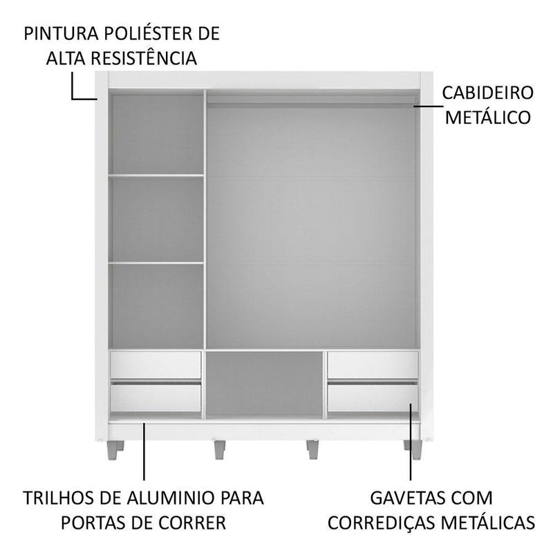 Guarda roupa casal madesa lyon plus 3 portas de correr de espelho 4 gavetas com pés