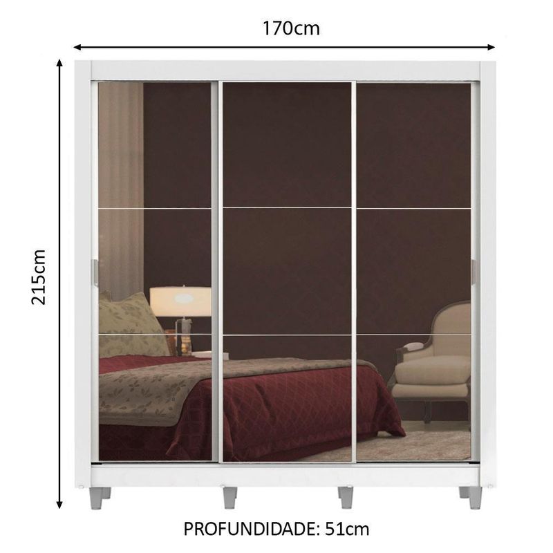 Guarda roupa casal madesa lyon plus 3 portas de correr de espelho 4 gavetas com pés