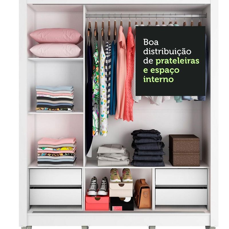 Guarda roupa casal madesa lyon plus 3 portas de correr de espelho 4 gavetas com pés
