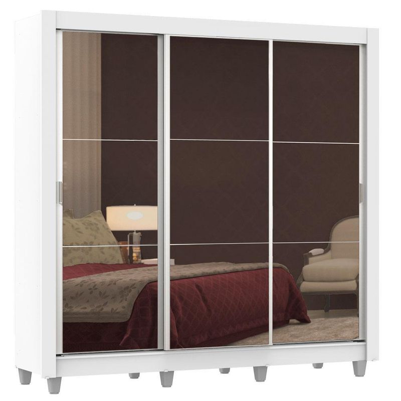 Guarda roupa casal madesa lyon plus 3 portas de correr de espelho 4 gavetas com pés