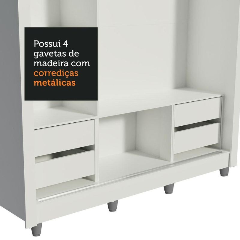 Guarda roupa casal madesa lyon plus 3 portas de correr de espelho 4 gavetas com pés