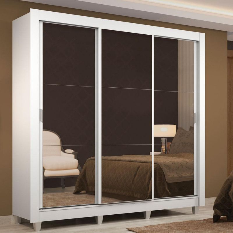 Guarda roupa casal madesa lyon 3 portas de correr de espelho 2 gavetas com pés