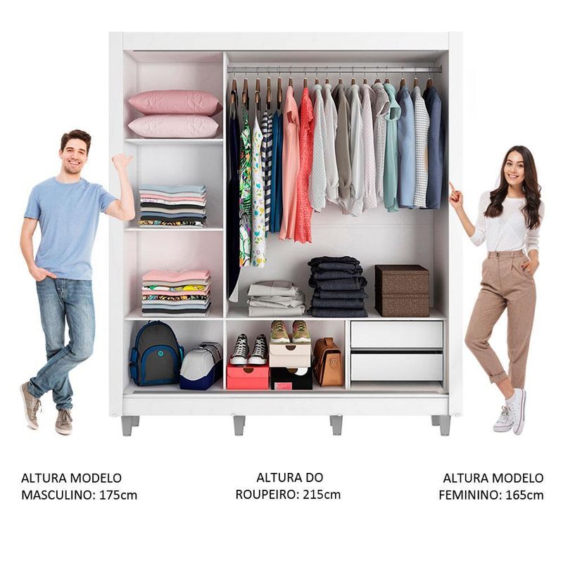 Guarda roupa casal madesa lyon 3 portas de correr de espelho 2 gavetas com pés
