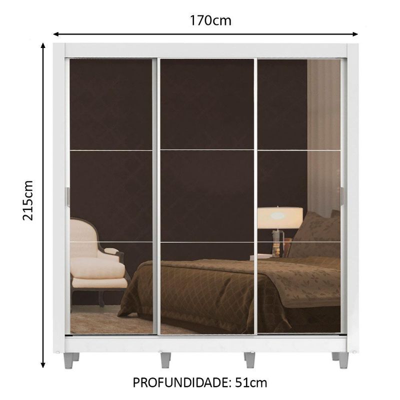 Guarda roupa casal madesa lyon 3 portas de correr de espelho 2 gavetas com pés