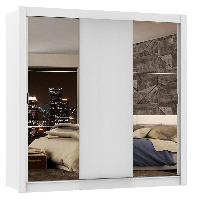 Guarda roupa casal madesa mônaco 3 portas de correr com espelhos