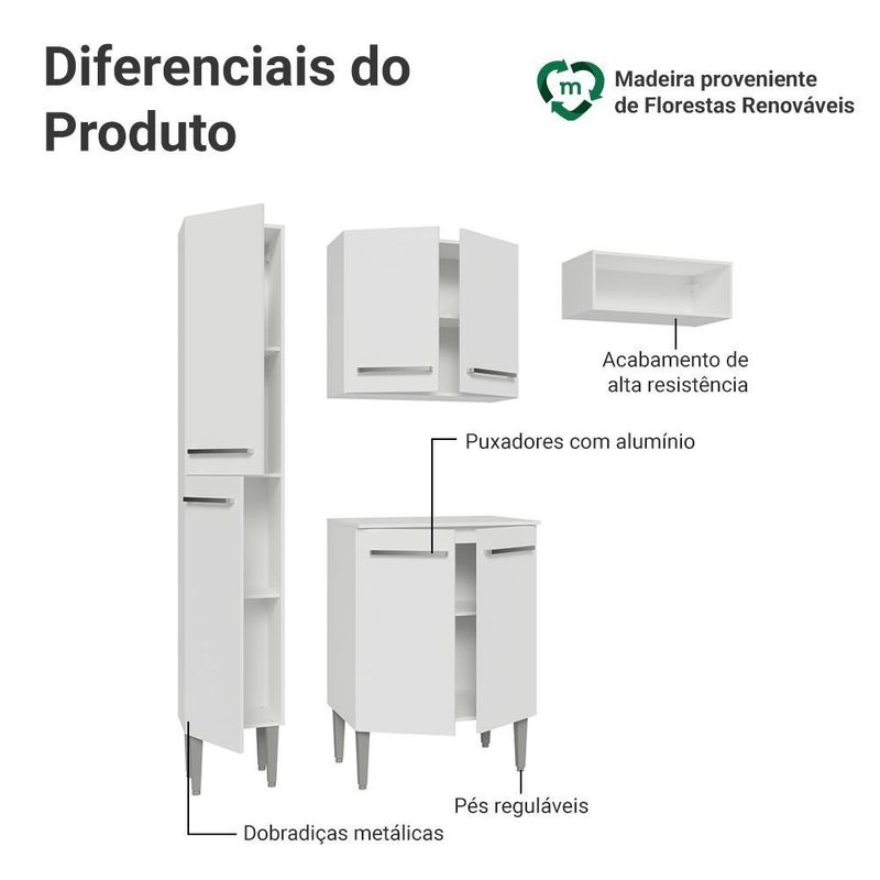 Armário de cozinha compacta 156cm emilly madesa branco 01