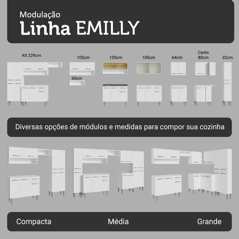 Armário de cozinha compacta 156cm emilly madesa branco 01