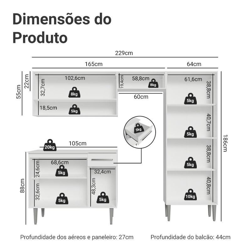 Armário de cozinha completa 229cm branco emilly madesa 17