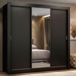 Guarda roupa casal madesa lyon 3 portas de correr com espelho 2 gavetas