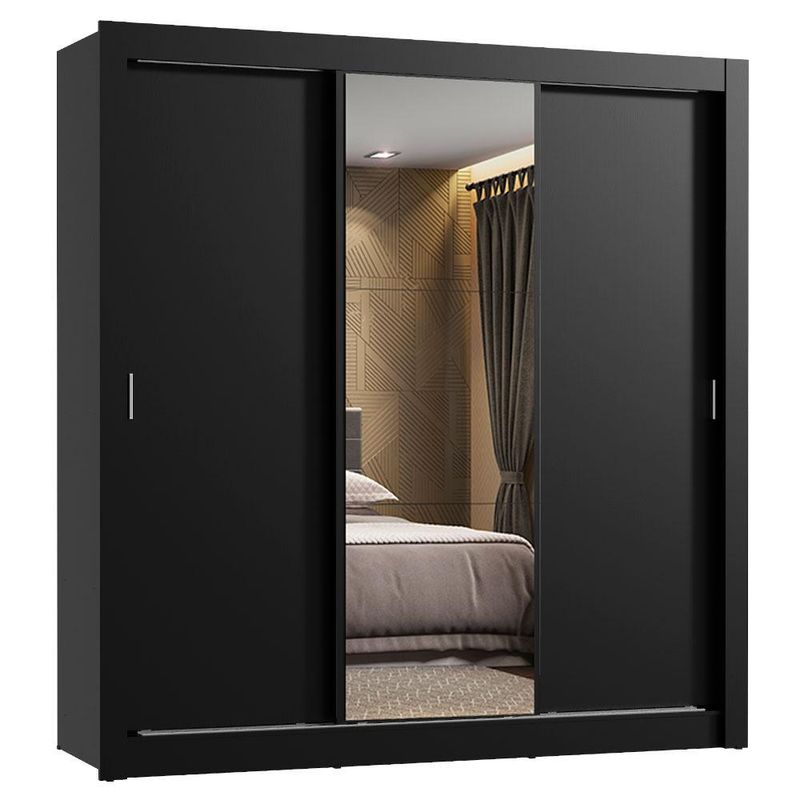 Guarda roupa casal madesa lyon 3 portas de correr com espelho 2 gavetas