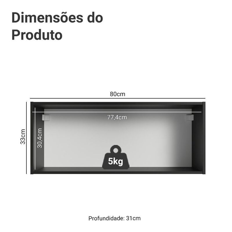 Arm??rio a??reo 80 cm 1 porta basculante preto nice madesa