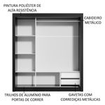 Guarda roupa casal madesa lyon 3 portas de correr 2 gavetas - preto