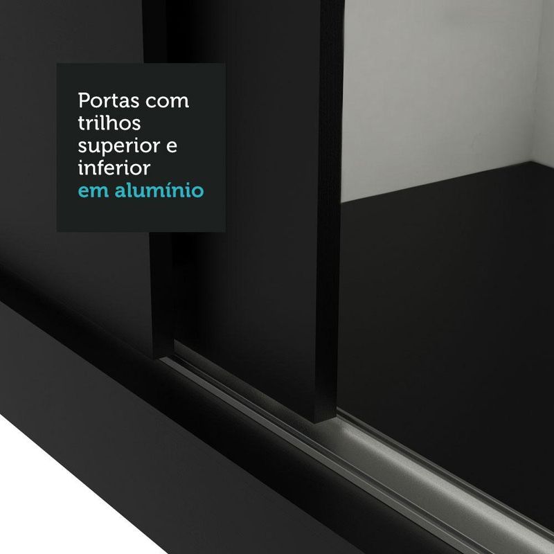 Guarda roupa casal madesa lyon 3 portas de correr 2 gavetas - preto