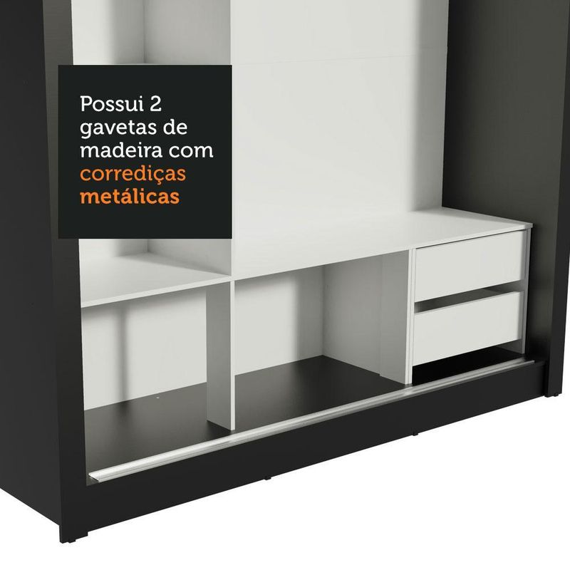Guarda roupa casal madesa lyon 3 portas de correr 2 gavetas - preto