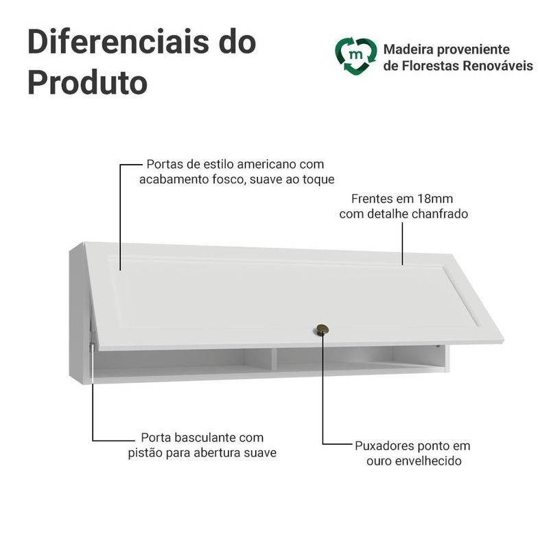 Arm??rio a??reo 100 cm 1 porta basculante branco vik madesa