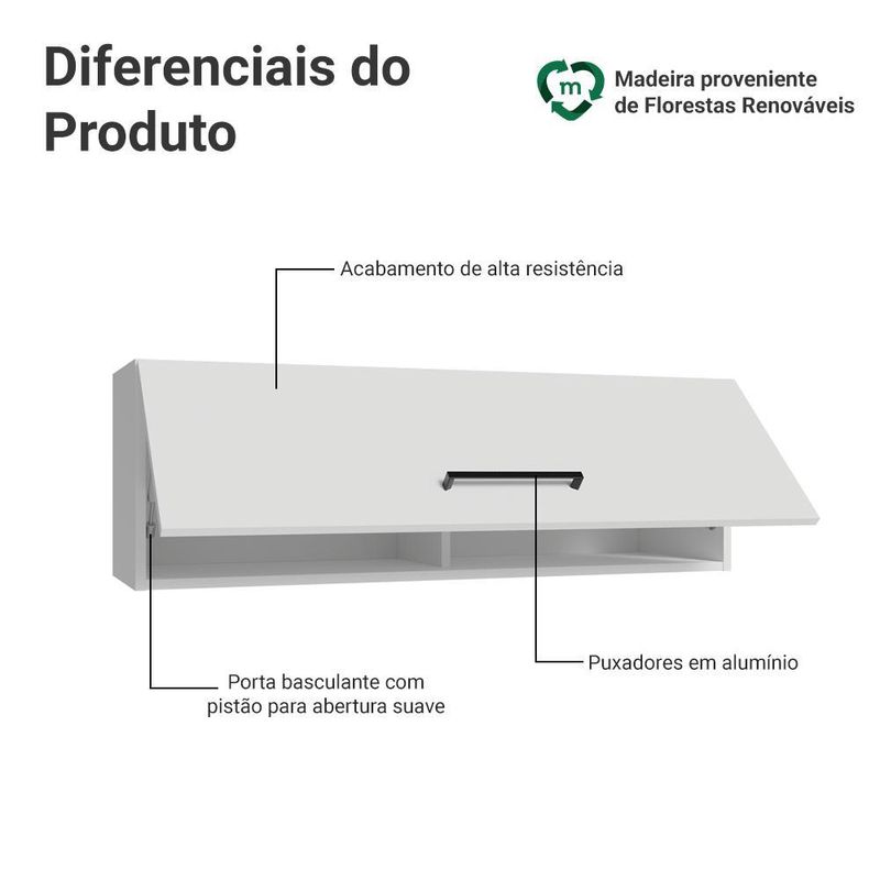Arm??rio a??reo 100 cm 1 porta basculante branco agata madesa