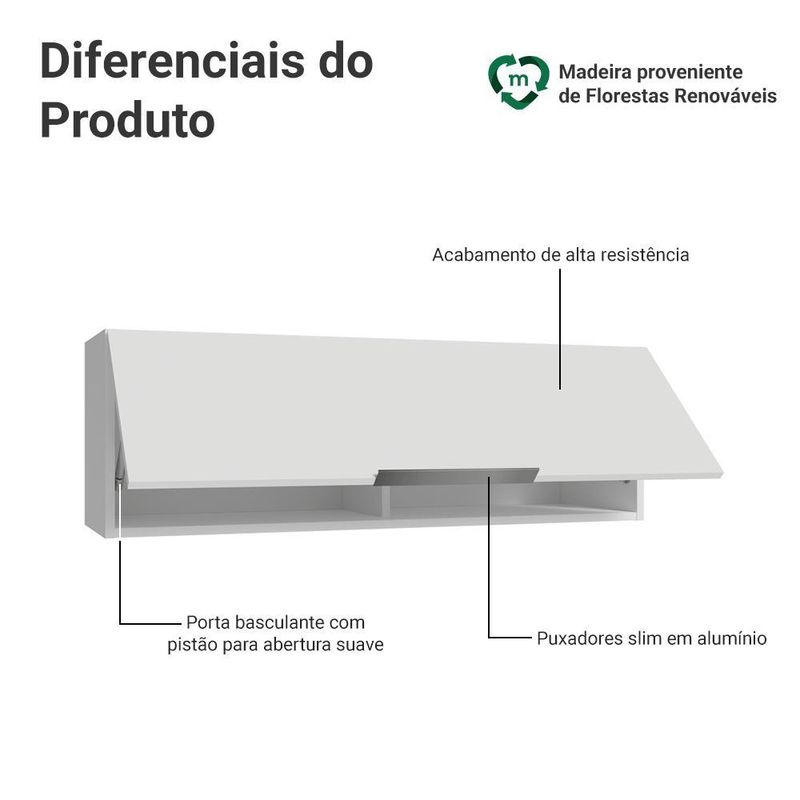 Arm??rio a??reo 100 cm 1 porta basculante branco stella madesa