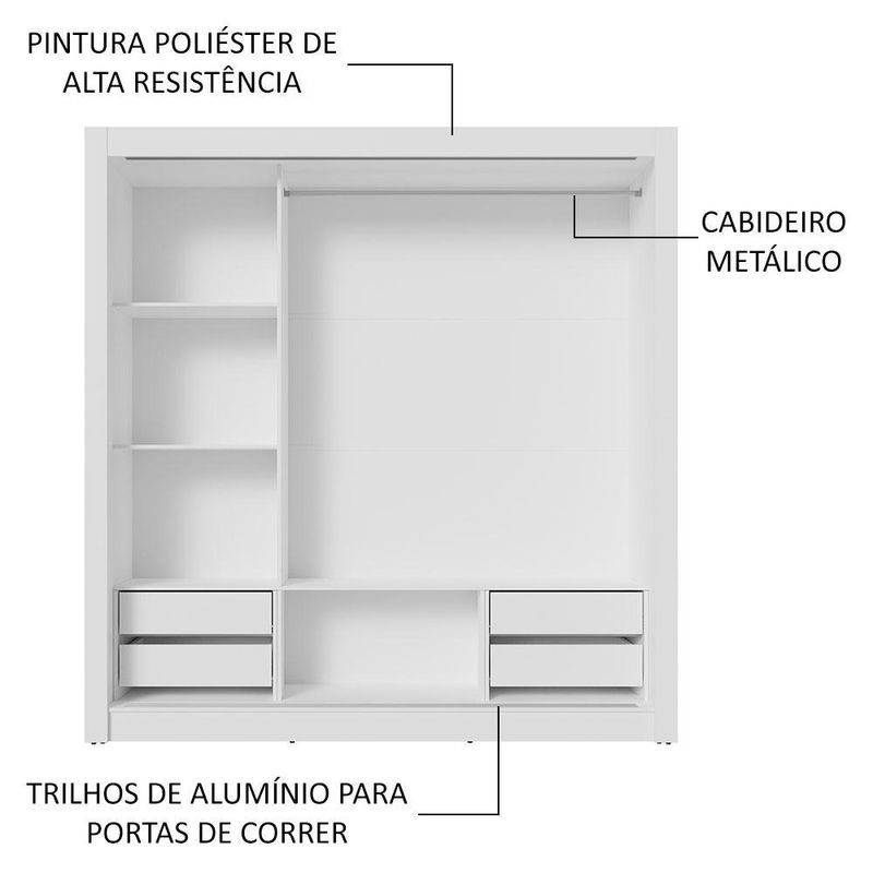 Guarda-roupa casal 3 portas de correr de espelho 4 gavetas branco sublime plus madesa