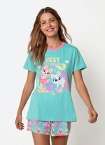 Pijama manga curta algod??o feminino pet sereia