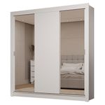 Guarda-roupa casal 3 portas de correr com espelhos 2 gavetas branco sublime madesa