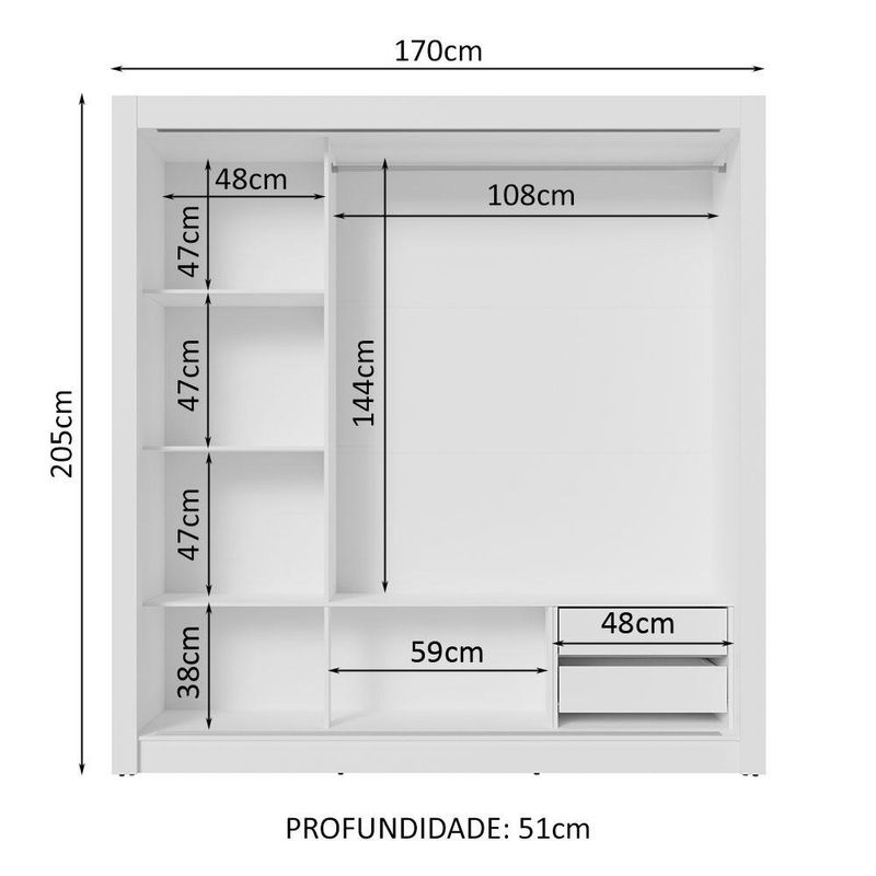 Guarda-roupa casal 3 portas de correr com espelhos 2 gavetas branco sublime madesa