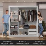 Guarda-roupa casal 3 portas de correr com espelhos 2 gavetas branco sublime madesa