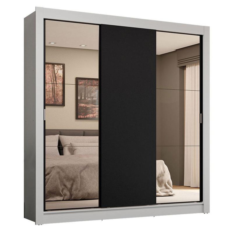 Guarda-roupa casal 3 portas de correr com espelhos 4 gavetas sublime plus madesa