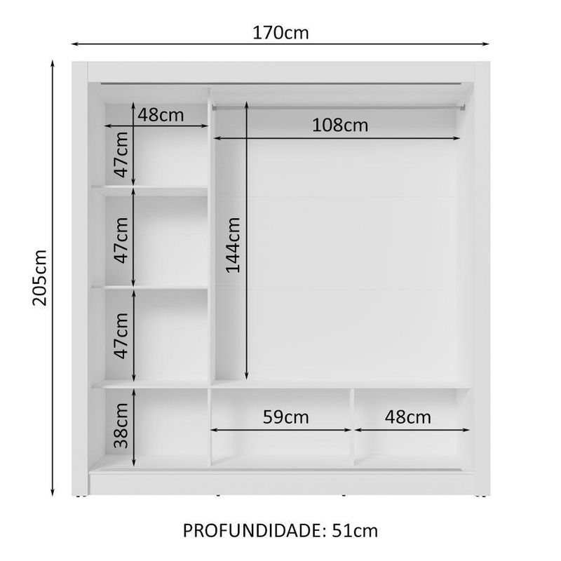 Guarda-roupa casal 3 portas de correr com espelho branco nobre madesa