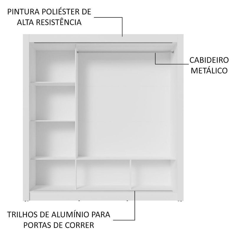 Guarda-roupa casal 3 portas de correr com espelho branco nobre madesa