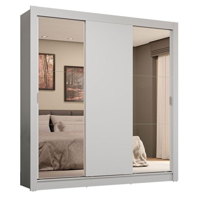 Guarda-roupa casal 3 portas de correr com espelhos 4 gavetas branco sublime plus madesa