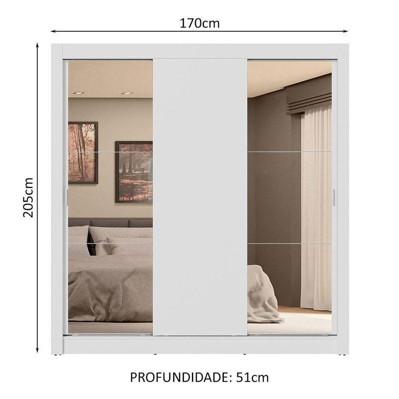 Guarda-roupa casal 3 portas de correr com espelhos 4 gavetas branco sublime plus madesa