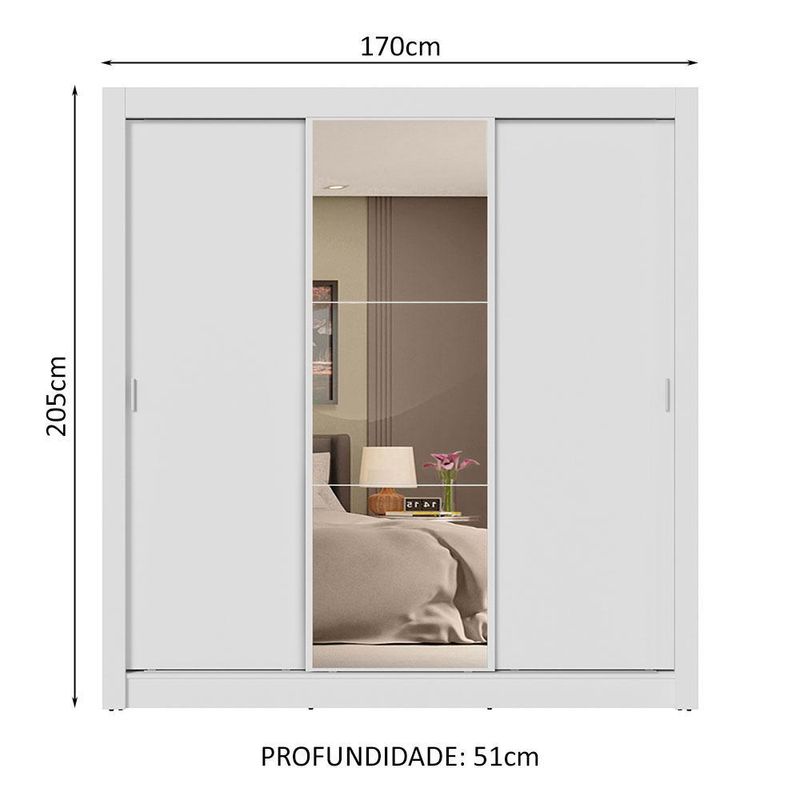 Guarda-roupa casal 3 portas de correr com espelho 4 gavetas branco sublime plus madesa