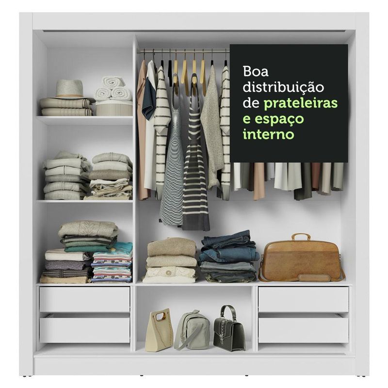 Guarda-roupa casal 3 portas de correr com espelho 4 gavetas branco sublime plus madesa