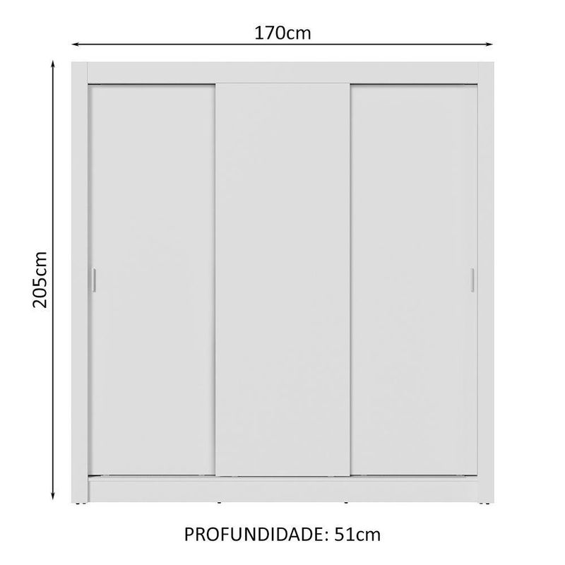 Guarda-roupa casal 3 portas de correr branco sublime madesa