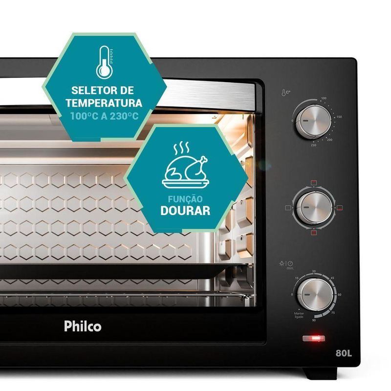 Forno El??trico de Bancada Philco PFE80A 80L 2800W com 4 Resist??ncias Preto 220V