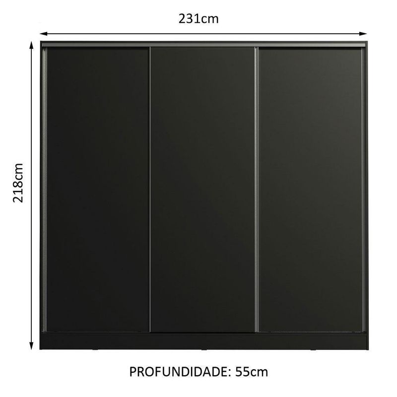 Guarda roupa casal 100% mdf madesa royale 3 portas de correr - preto