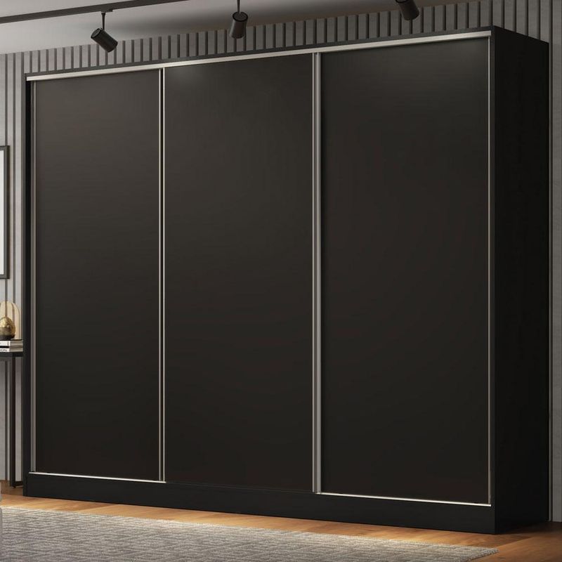 Guarda roupa casal 100% mdf madesa royale 3 portas de correr - preto
